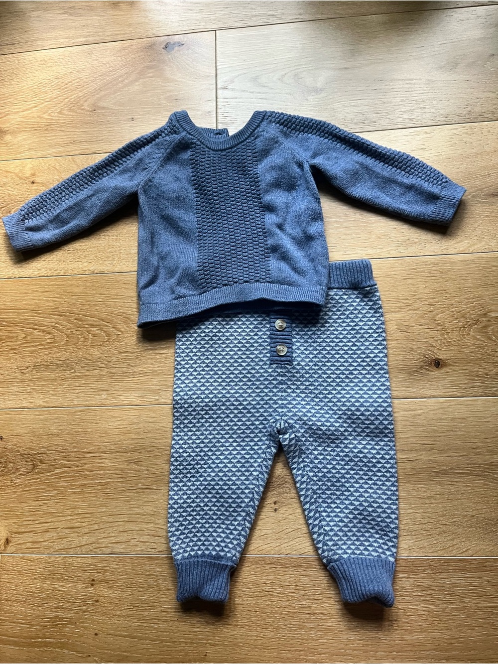 Miniclasix Knit Blue Matching Set - Sweater & Textured Pants
